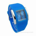 Fashion Sport Silicone Watch, 3 ATM Waterproof, Square Dial with Adjustable Buckle Clasp